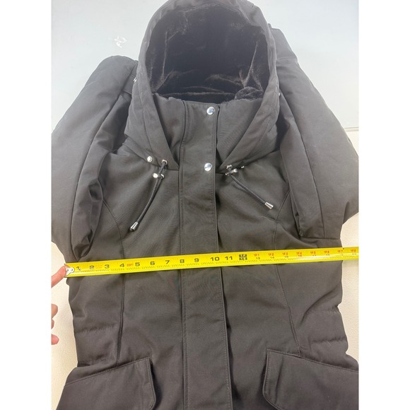 Zara Winter Parka Coat Fur Lined Hooded Jacket Black Warm Womens S - Picture 4 of 11